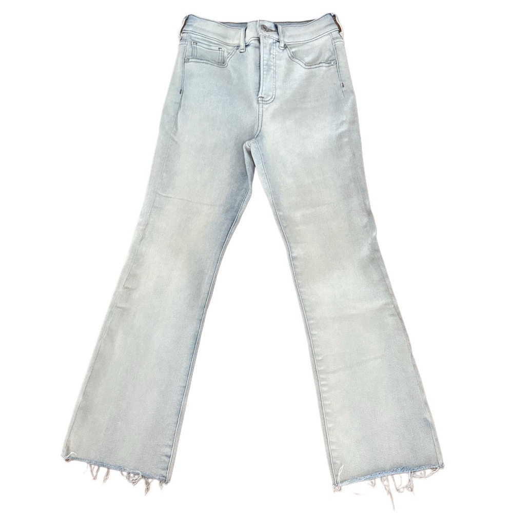 Express Cropped Flare High Rise Denim Jeans in Light Blue